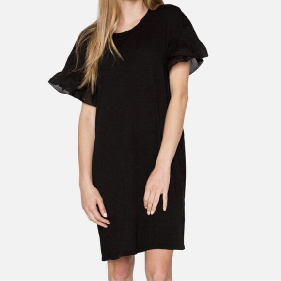 Velvet by Graham & Spencer's Sibel Cotton Contrast Ruffle Dress Black Size M - Picture 12 of 12